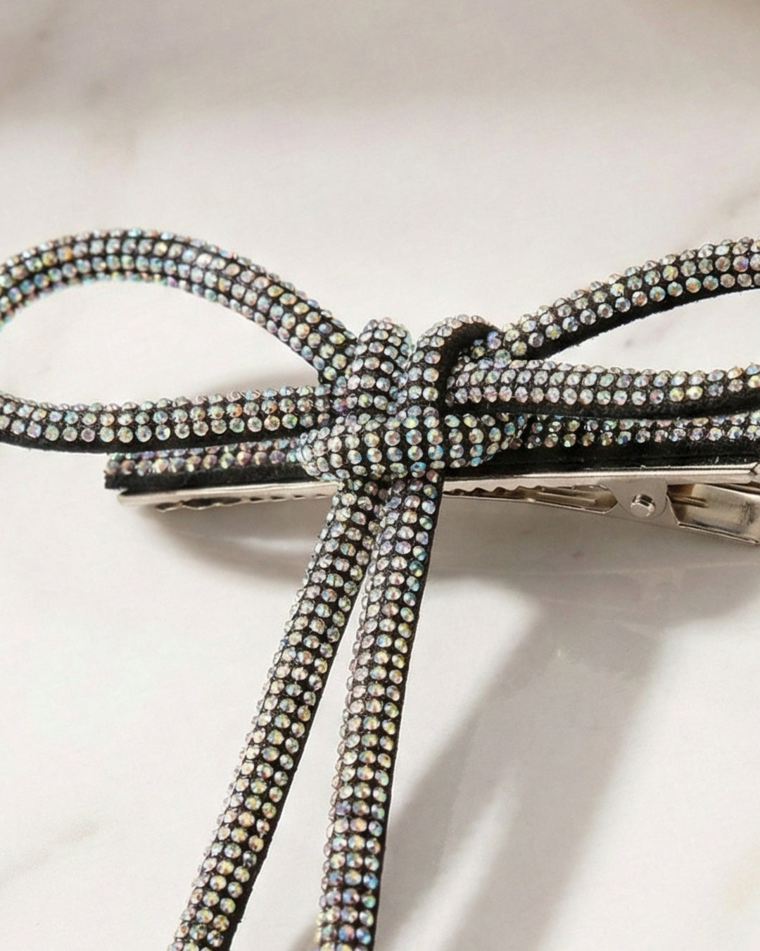 Black & Silver Crystal Hair Bow Barrette Clip