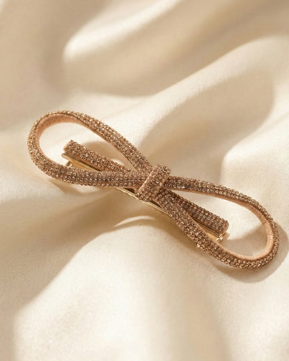 Peach Crystal Hair Bow Barrette Clip