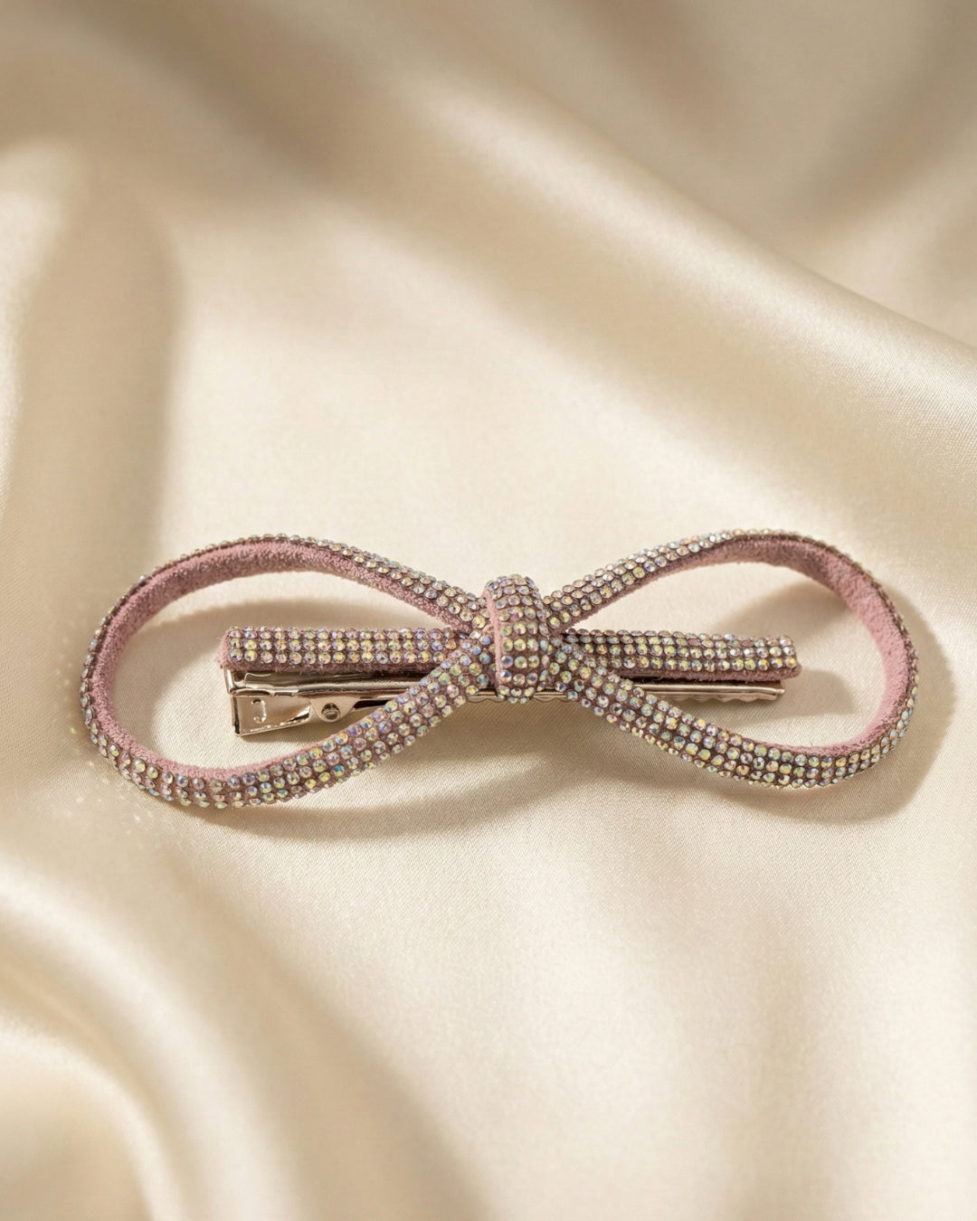 Mauve Crystal Hair Bow Barrette Clip