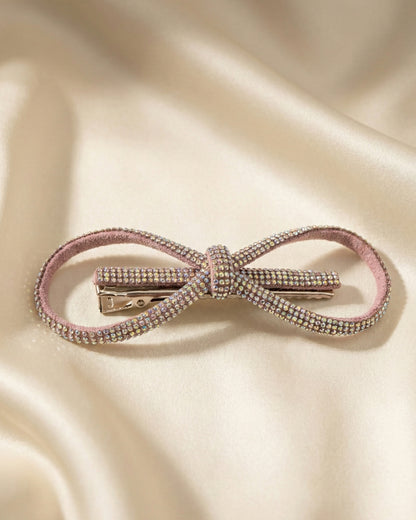 Mauve Crystal Hair Bow Barrette Clip