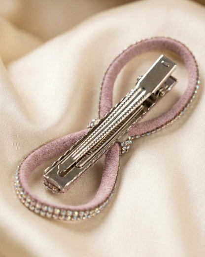 Mauve Crystal Hair Bow Barrette Clip