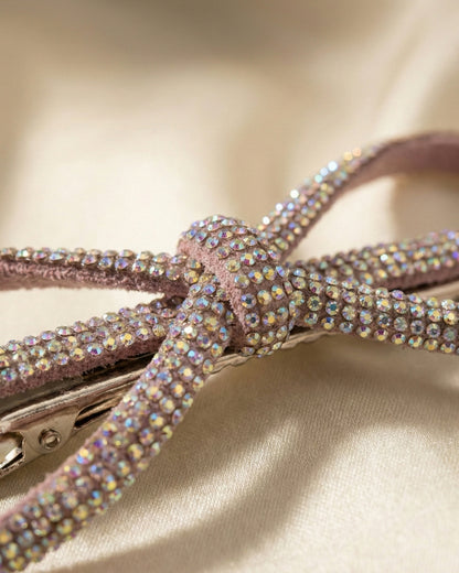 Mauve Crystal Hair Bow Barrette Clip