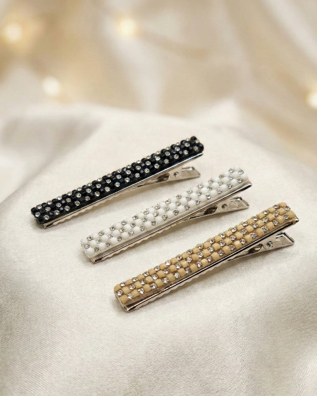 Multicolor Set of 3 Crystal Embellished Hairclips