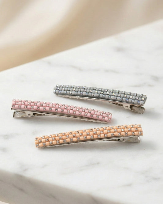 Multicolor Set of 3 Crystal Embellished Hairclips