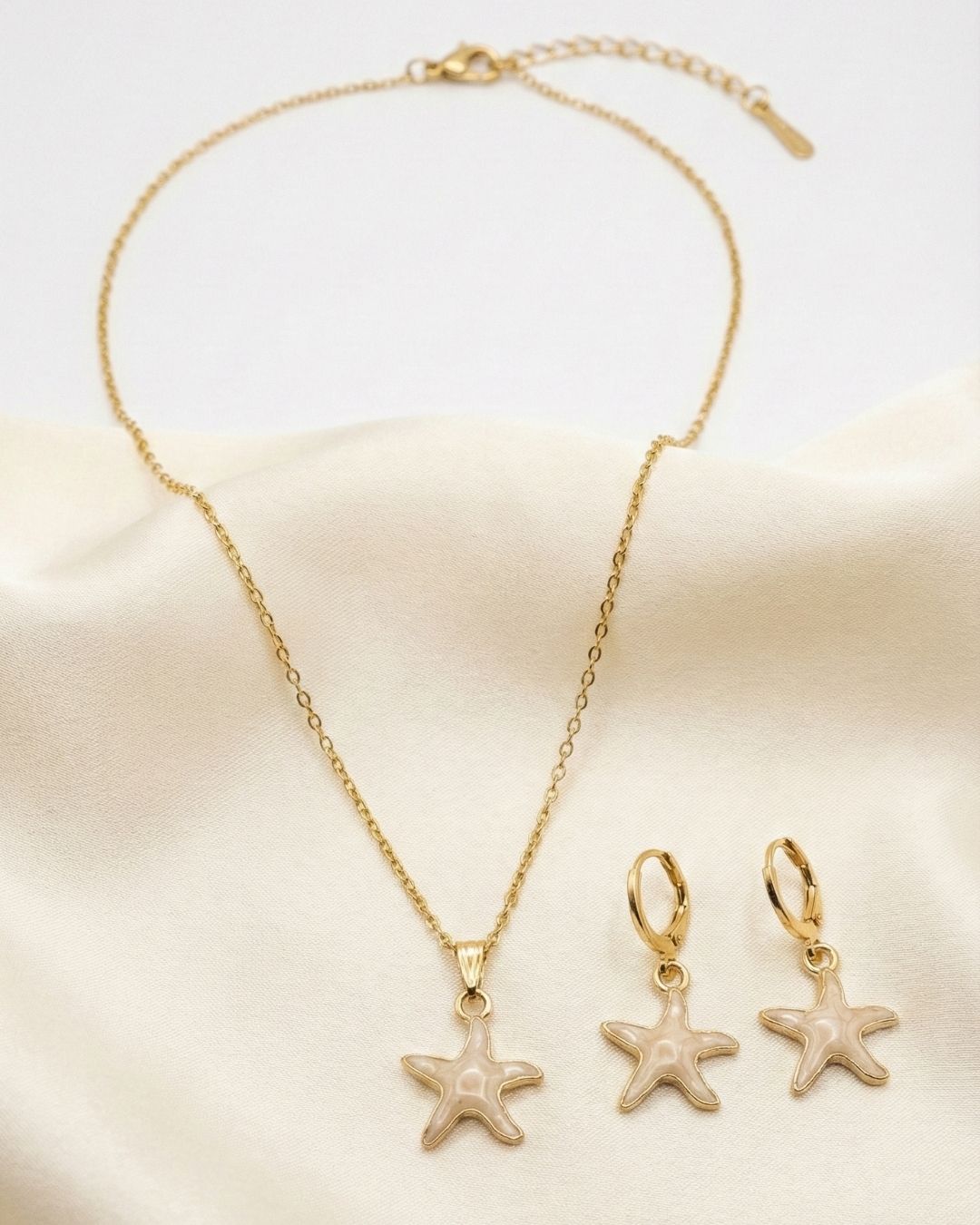 Delicate Ivory Star Fish Pendant Necklace & Earrings Jewelry Set for Girls