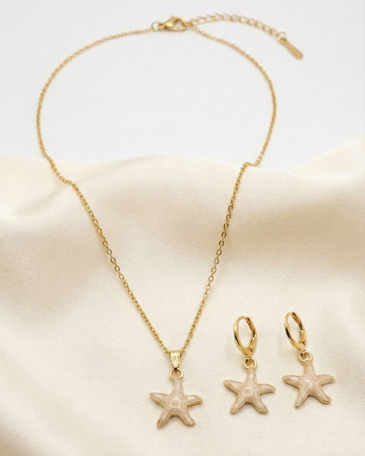 Delicate Ivory Star Fish Pendant Necklace & Earrings Jewelry Set for Girls