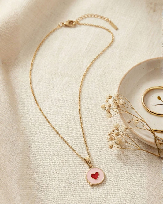 Cute Pink & Red Heart Pendant Necklace Jewelry Set with Chain for Girls