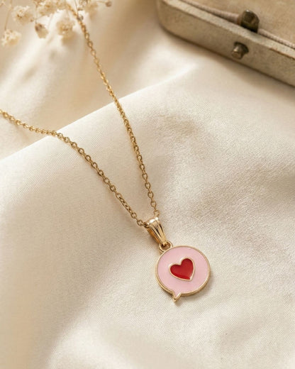 Cute Pink & Red Heart Pendant Necklace Jewelry Set with Chain for Girls