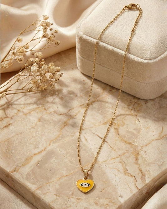 Yellow Evil Eye Pendant Necklace Jewelry Set with Chain for Girls