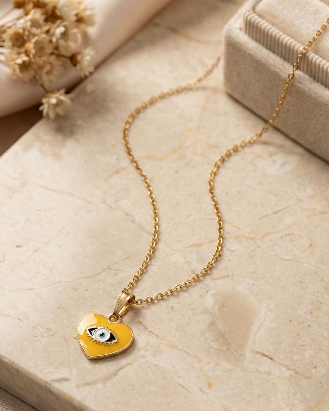 Yellow Evil Eye Pendant Necklace Jewelry Set with Chain for Girls