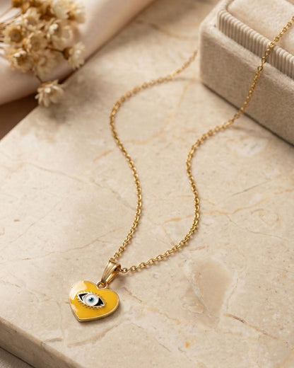 Yellow Evil Eye Pendant Necklace Jewelry Set with Chain for Girls