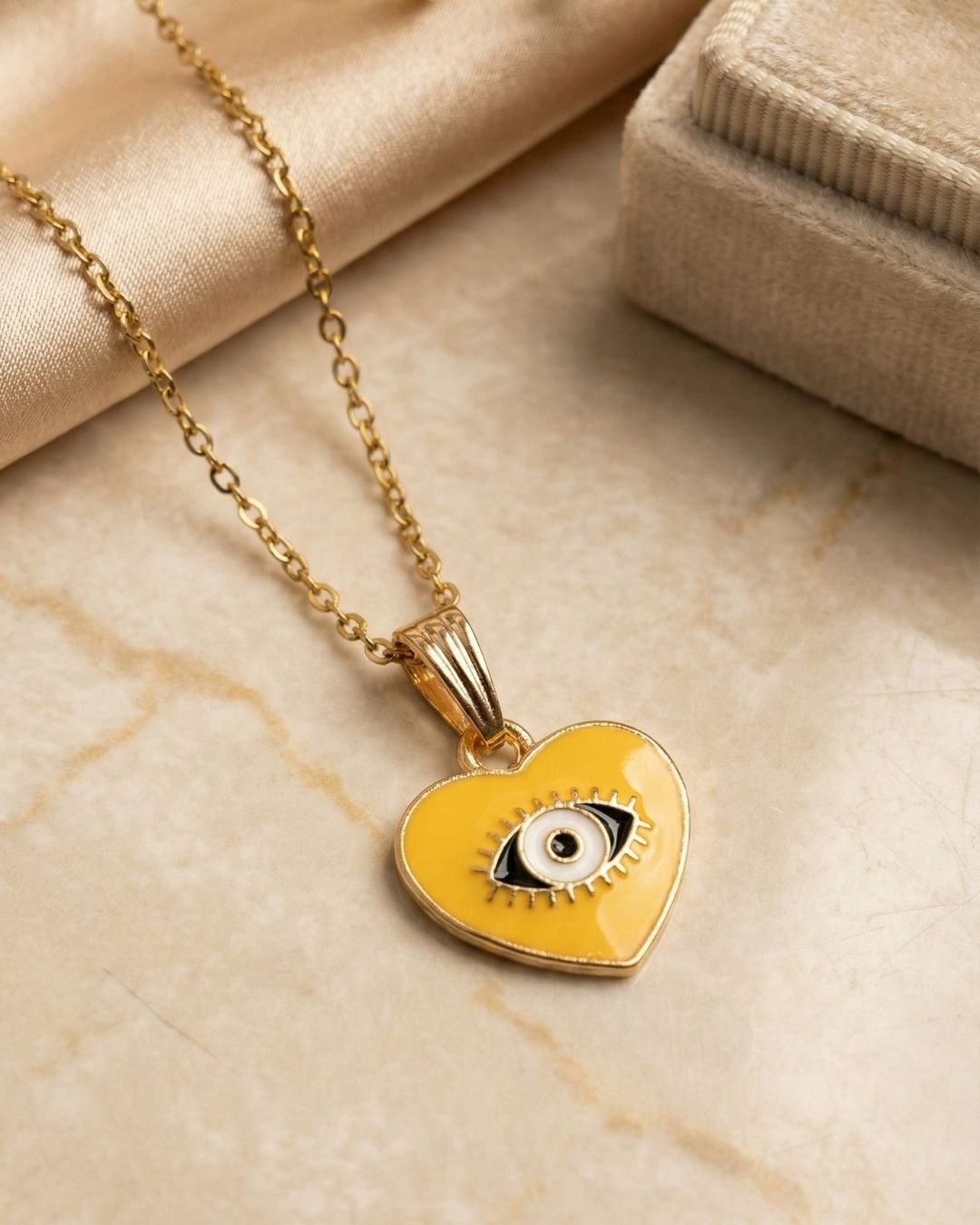 Yellow Evil Eye Pendant Necklace Jewelry Set with Chain for Girls