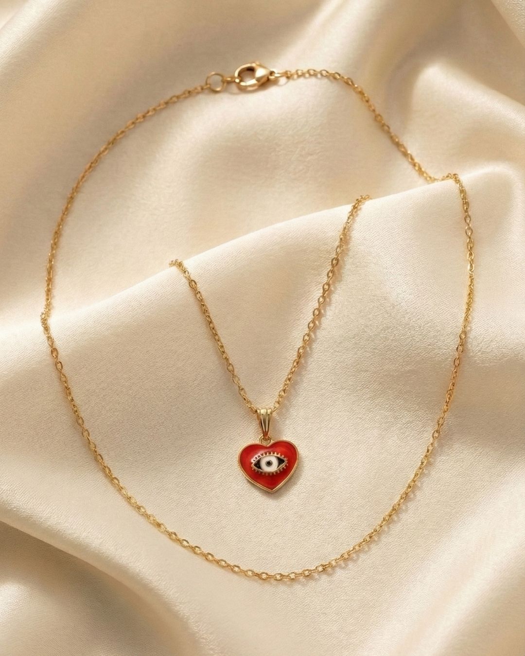 Red Evil Eye Pendant with Chain Set for Girls