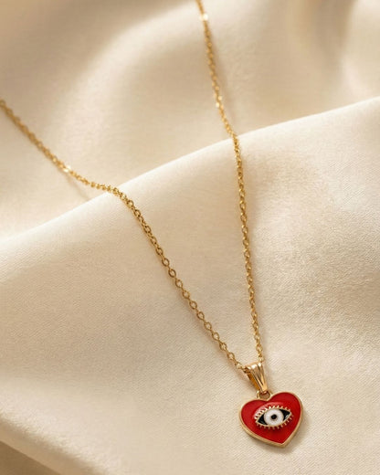 Red Evil Eye Pendant with Chain Set for Girls