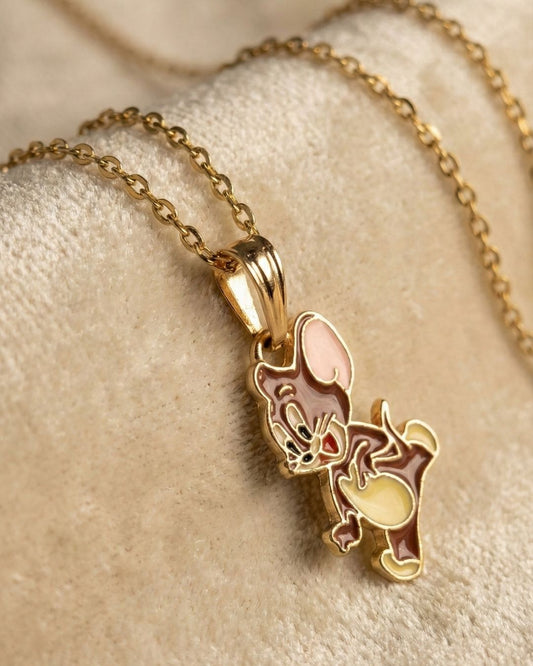 Playful Brown Jerry Charm Pendant Necklace Jewelry Set for Girls