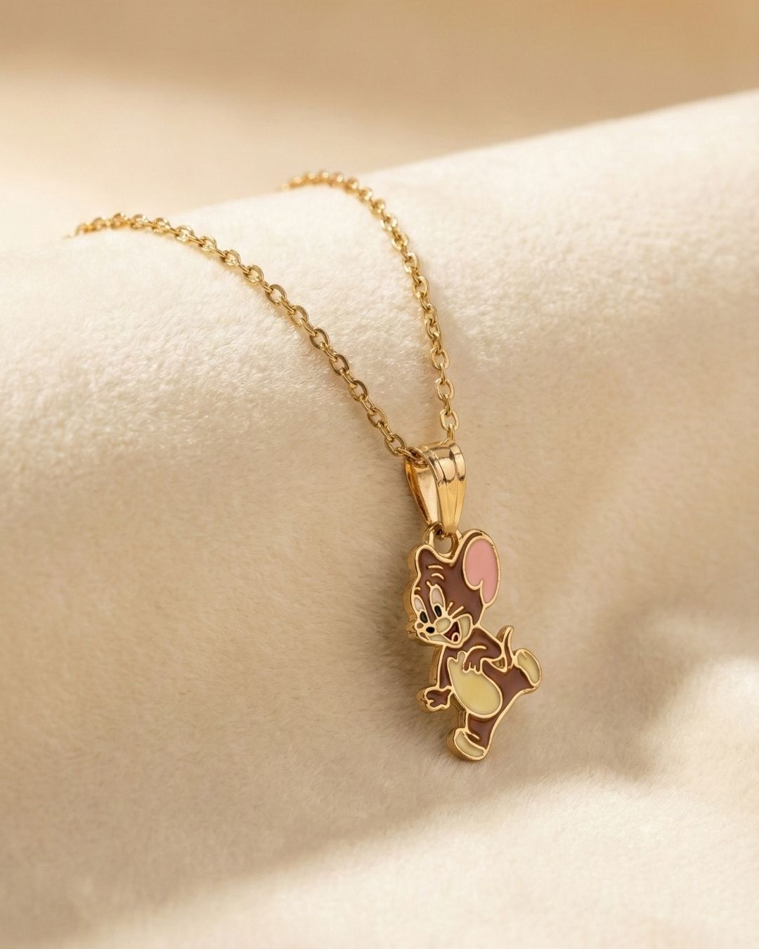 Playful Brown Jerry Charm Pendant Necklace Jewelry Set for Girls