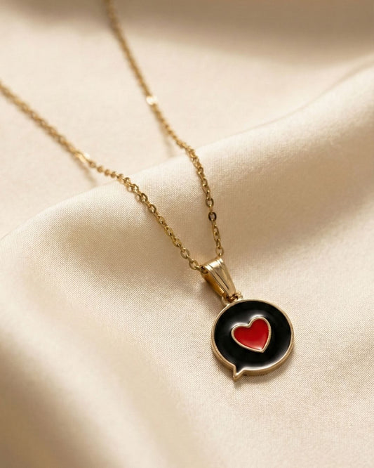 Delicate Black & Red Heart Pendant Necklace Jewelry Set for Girls