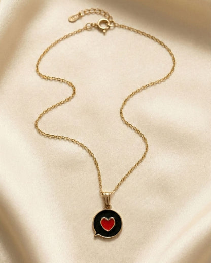 Delicate Black & Red Heart Pendant Necklace Jewelry Set for Girls