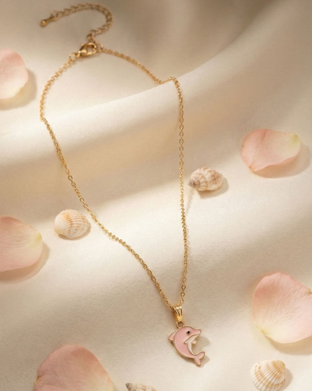 Whimsical Pink Dolphin Charm Pendant Necklace Jewelry Set for Girls