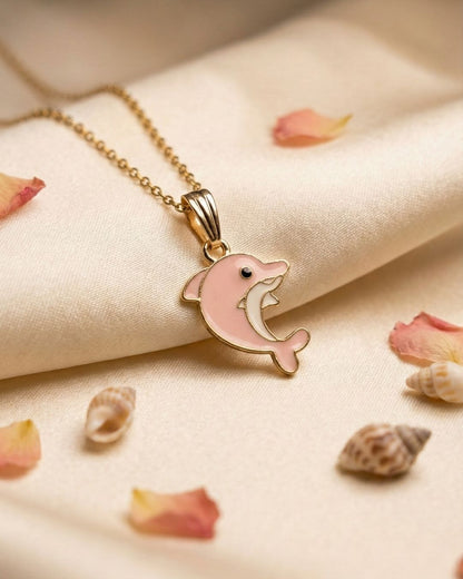 Whimsical Pink Dolphin Charm Pendant Necklace Jewelry Set for Girls