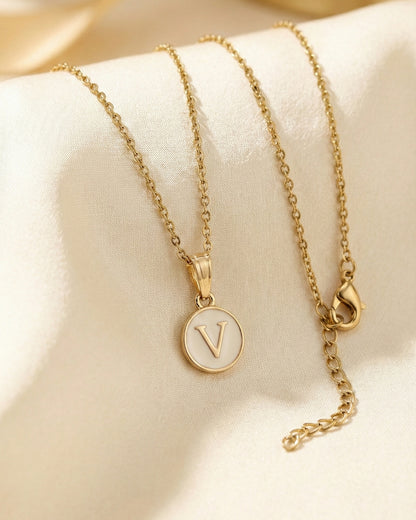 Initial Letter V Pendant With Chain