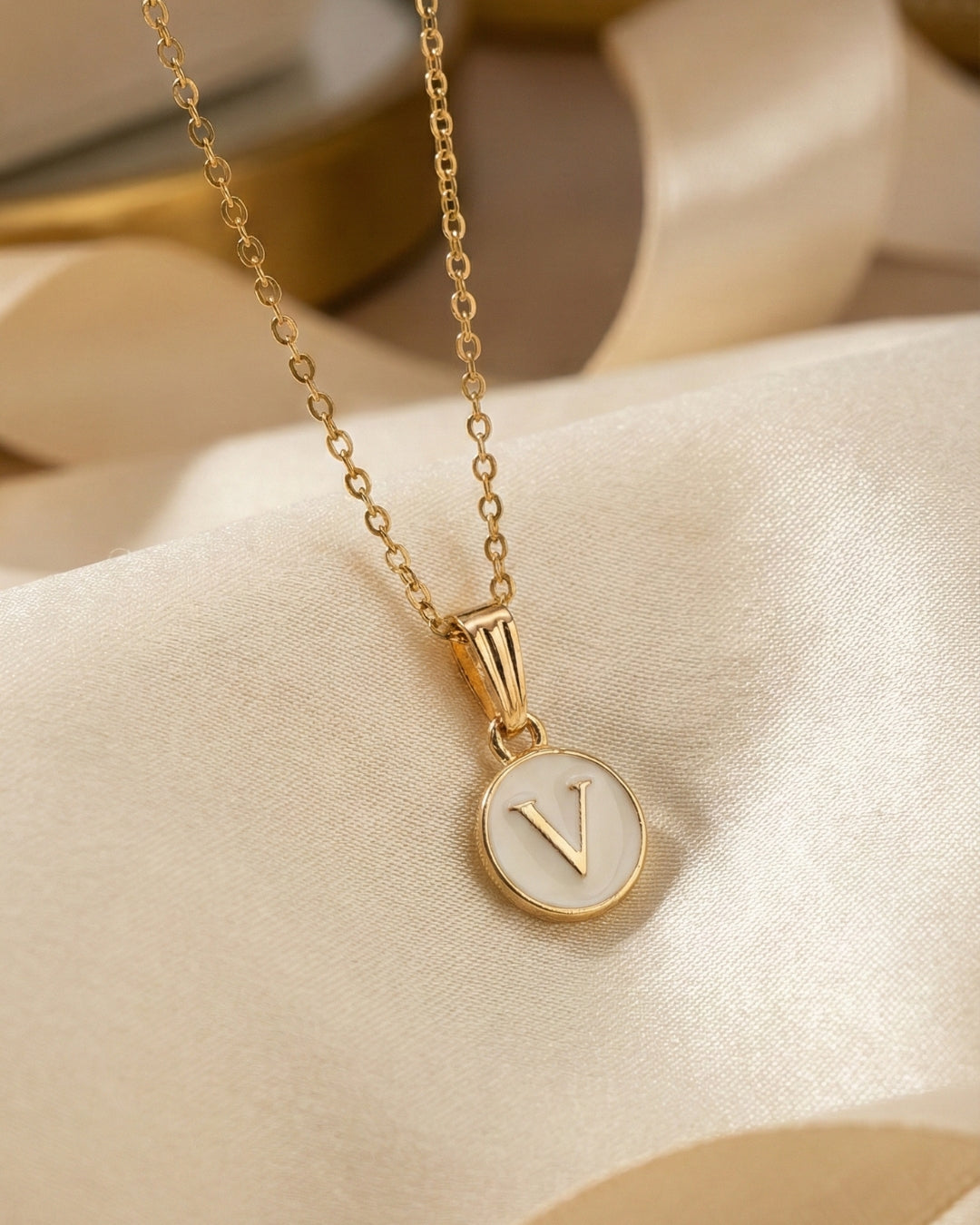 Initial Letter V Pendant With Chain
