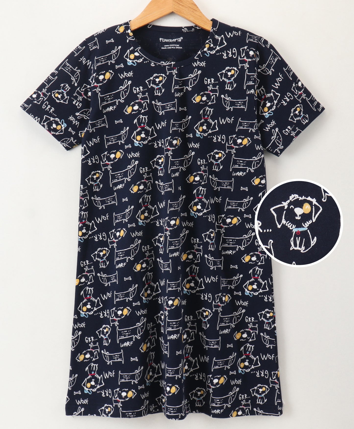 Girls Puppy Print 100% Cotton Nightdress - Black