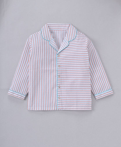 Multi-Color Stripe Vibe Collar Style Nightsuit for Kids