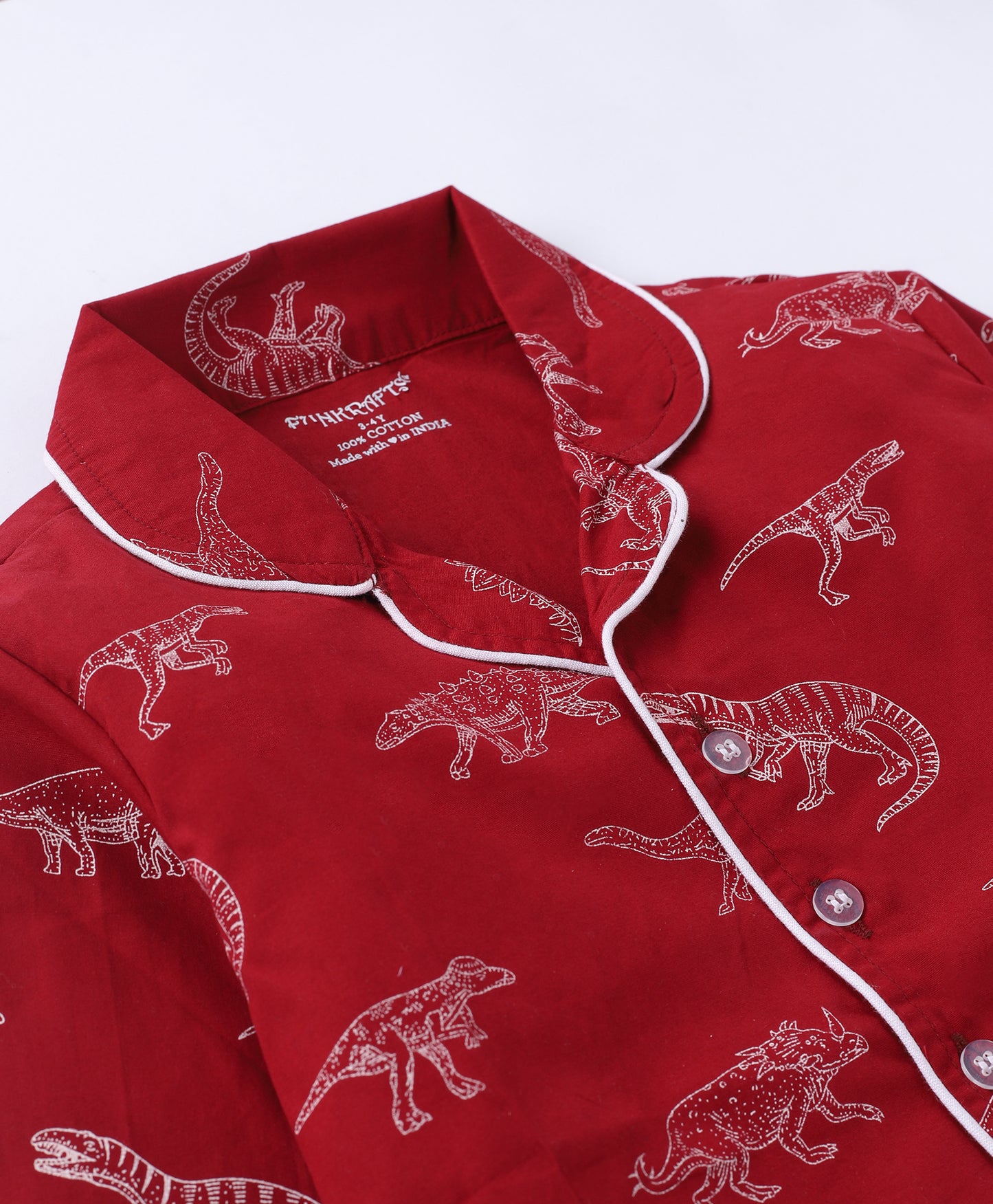 Red Dinosaur Printed Pure Cotton Night Suit for Boys