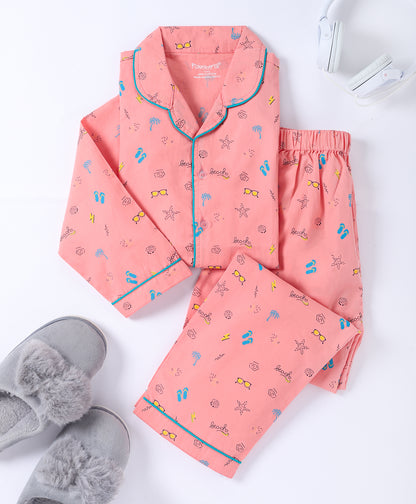 Beach Theme Printed Pure Cotton Night Suit for Kids