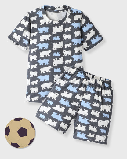 Blue & Black Pure Cotton Half Sleeves Printed Shorts Set for Boys - Pack of 2