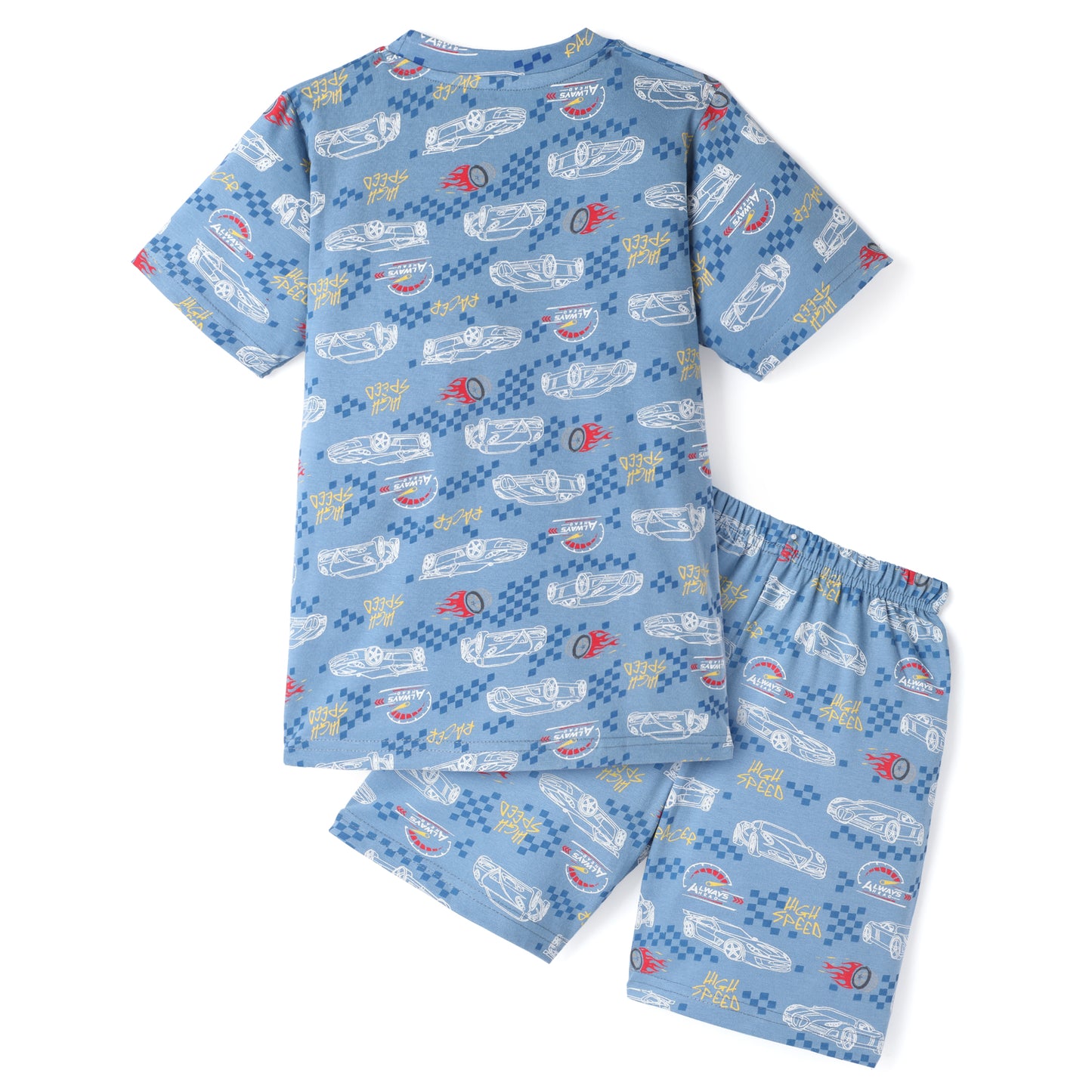 Blue Boys Pure Cotton Half Sleeves Printed T-shirt & Shorts Set