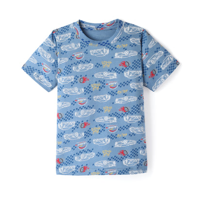 Blue Boys Pure Cotton Half Sleeves Printed T-shirt & Shorts Set