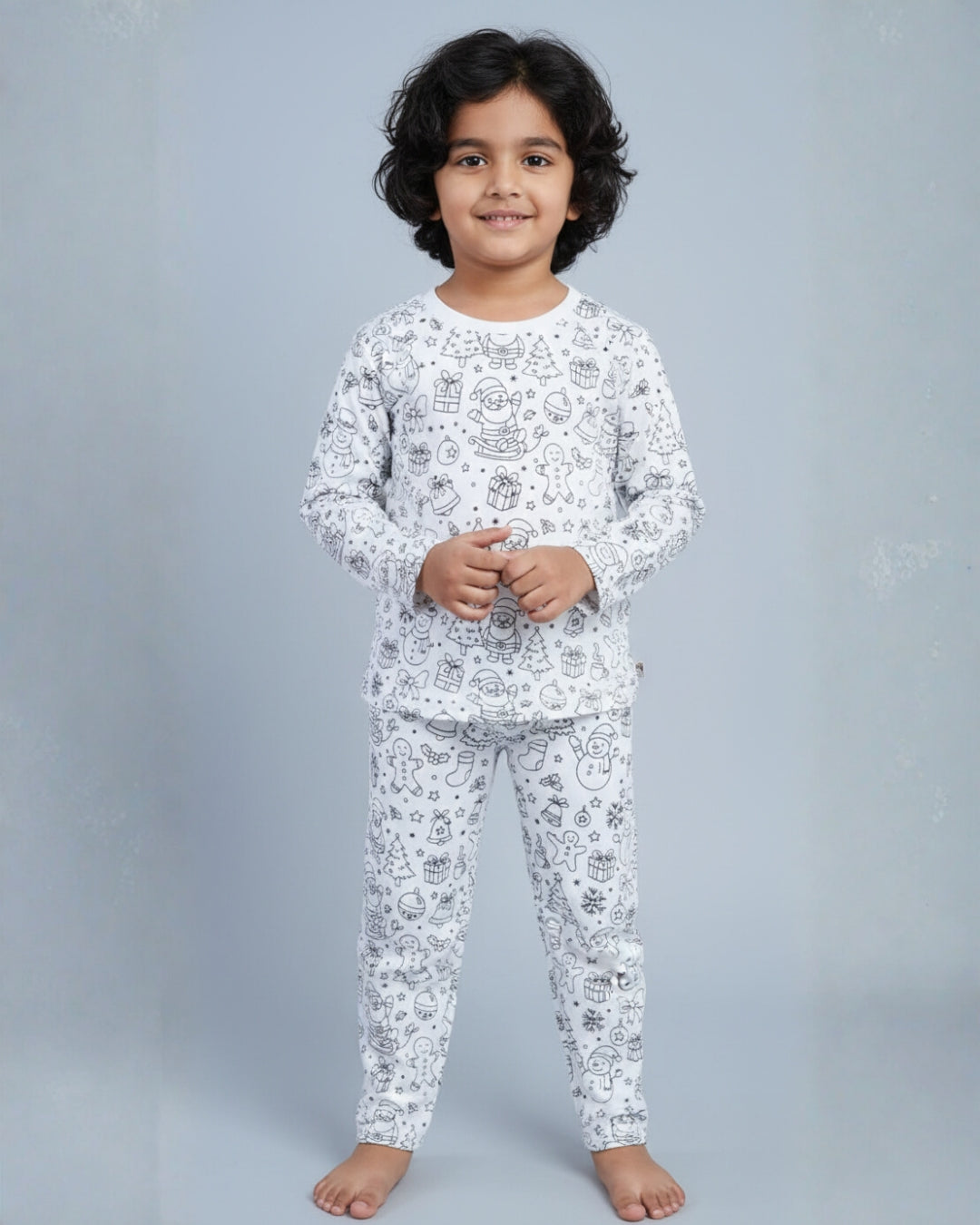 Christmas Inspired Self Coloring Premium Cotton Night Suit with Fabric Marker for Girls & Boys