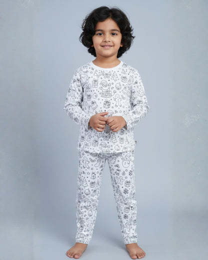 Christmas Inspired Self Coloring Premium Cotton Night Suit with Fabric Marker for Girls & Boys