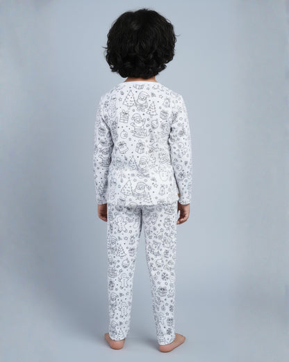 Christmas Inspired Self Coloring Premium Cotton Night Suit with Fabric Marker for Girls & Boys