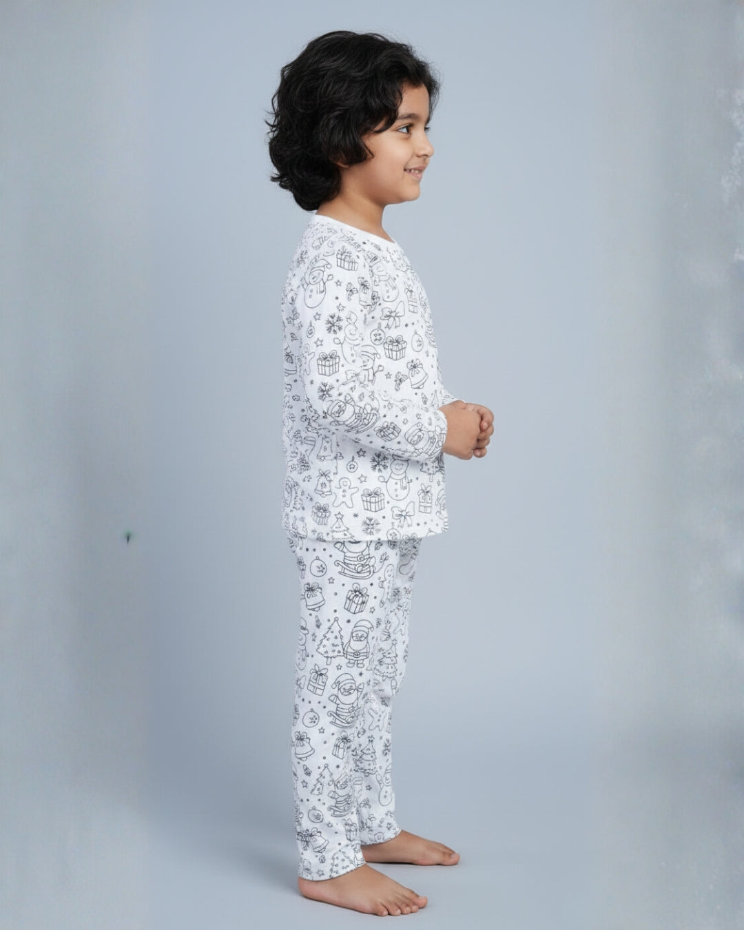 Christmas Inspired Self Coloring Premium Cotton Night Suit with Fabric Marker for Girls & Boys