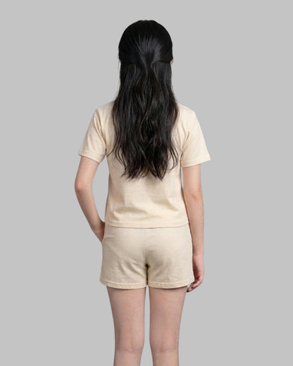 Off-White Bow Print Cotton Sinker T-Shirt & Shorts Set for Girls