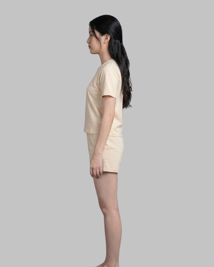 Off-White Bow Print Cotton Sinker T-Shirt & Shorts Set for Girls