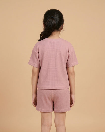Solid Pink Cotton Waffle T-Shirt & Shorts Set for Girls
