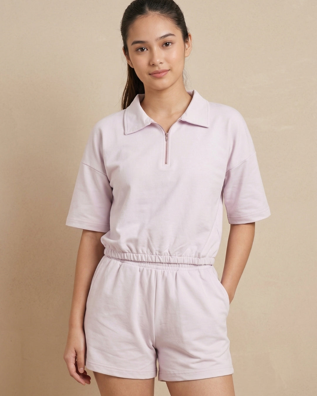 Mauve Cotton Loopknit Lounge Co-Ord Set for Girls