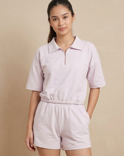 Mauve Cotton Loopknit Lounge Co-Ord Set for Girls