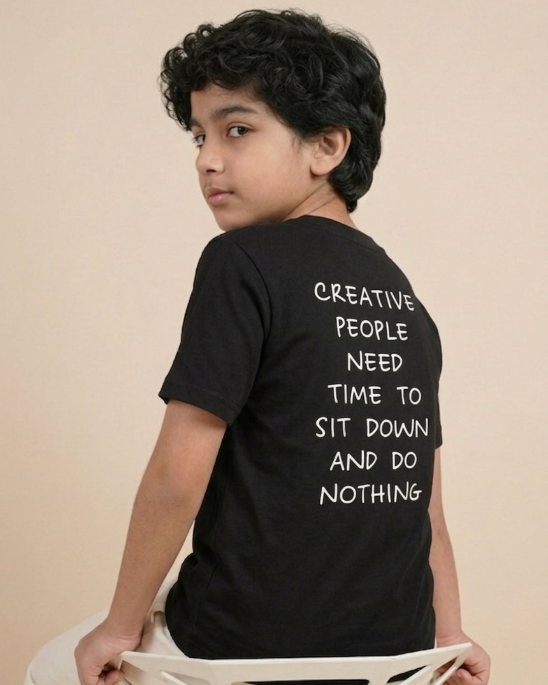 Black Premium Cotton Typographic Printed T-Shirt with Off-White Pyjama for Boys