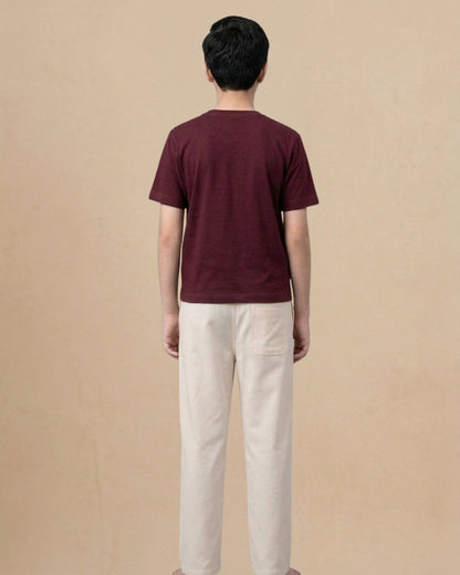 Marron Premium Cotton Typographic Printed T-Shirt with Off-White Pyjama for Boys