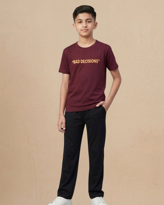 Marron Premium Cotton Typographic Printed T-Shirt with Black Pyjama for Boys