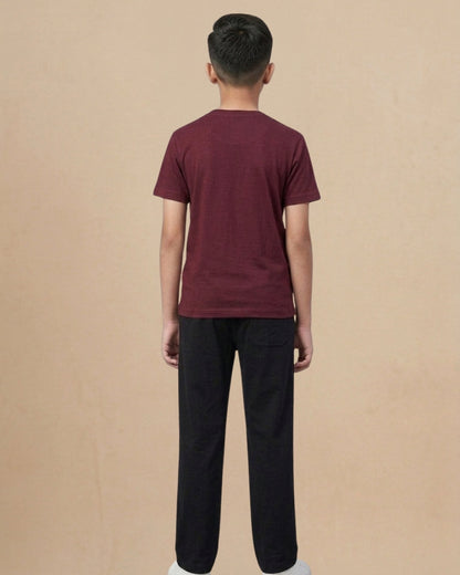 Marron Premium Cotton Typographic Printed T-Shirt with Black Pyjama for Boys