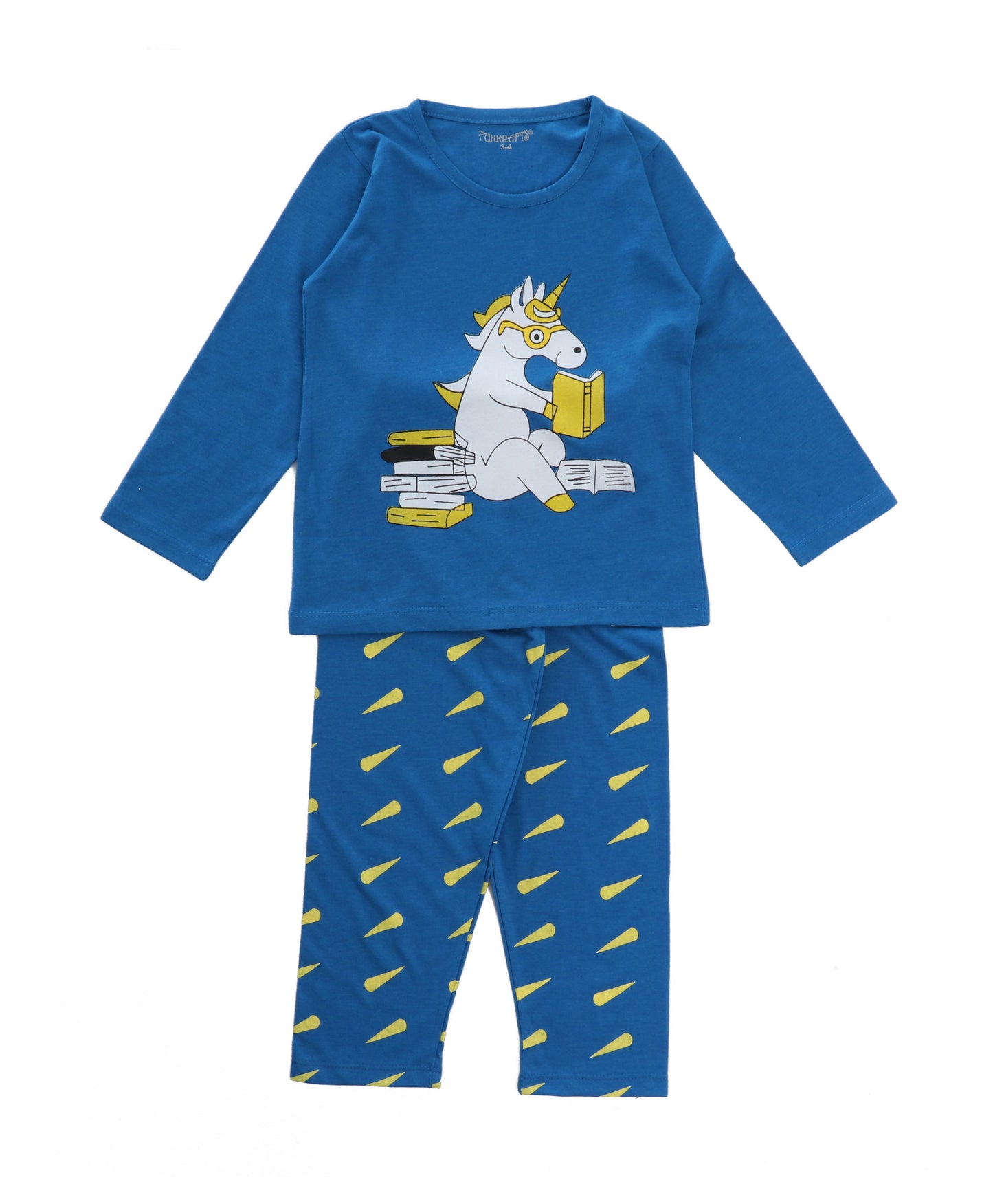 Blue & Grey Pure Cotton Knitted Full Sleeves Printed Nightsuit for Boys - Pack of 2