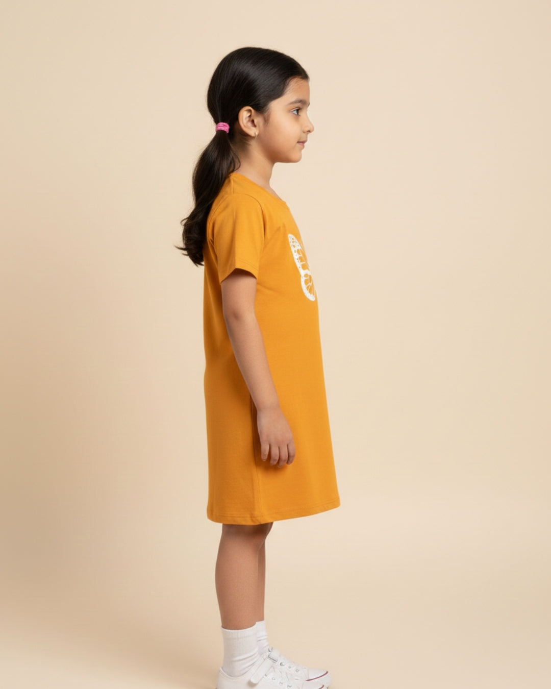 Mustard Butterfly Printed Cotton Night Dress for Girls