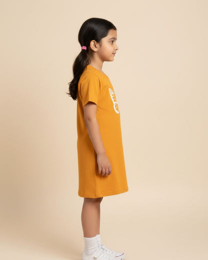 Mustard Butterfly Printed Cotton Night Dress for Girls