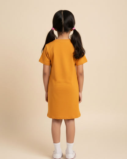 Mustard Butterfly Printed Cotton Night Dress for Girls